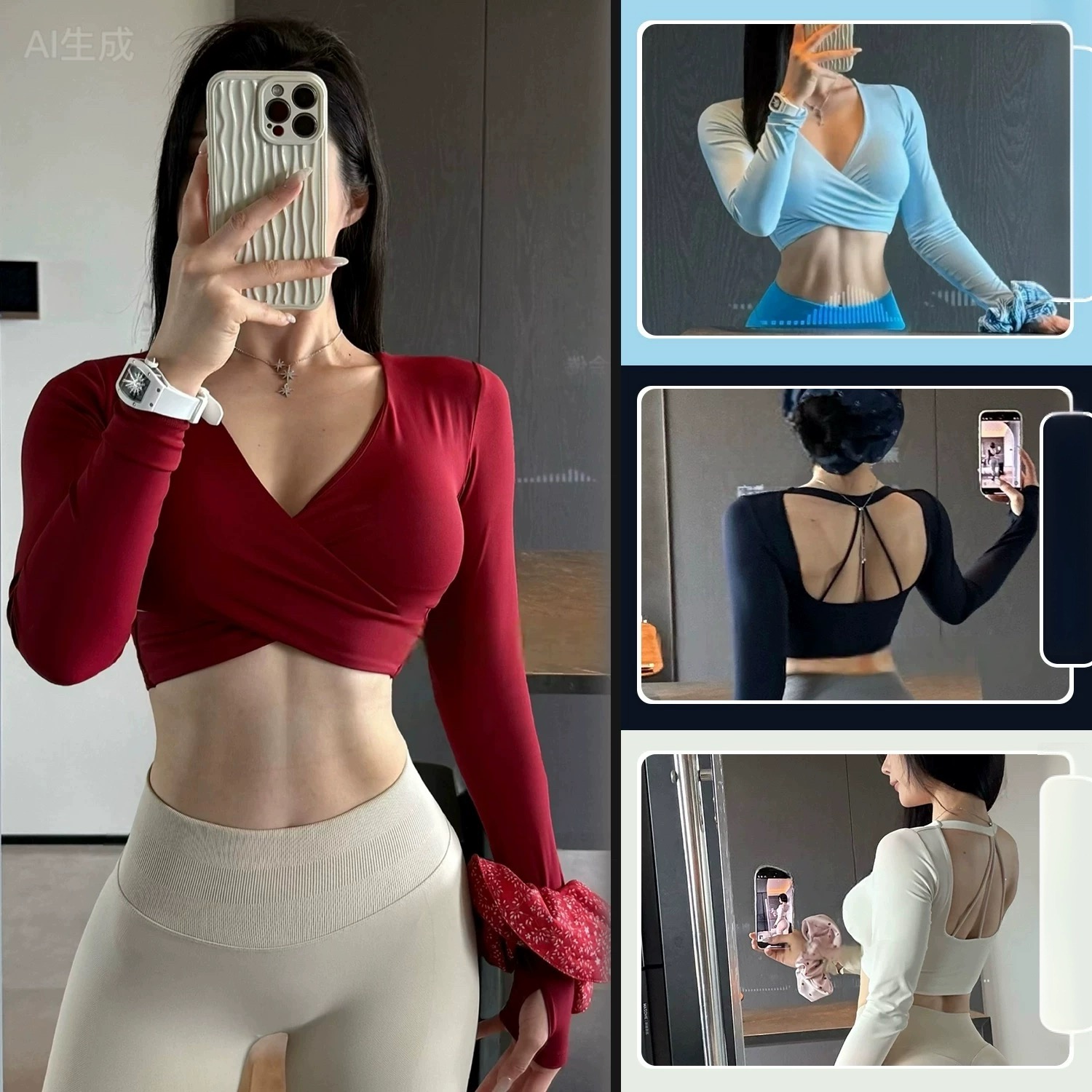 Pilates Yoga Wrap Top - Uzun kollu Yoga Sporları Fitness Dar